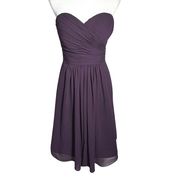 BILL LEVKOFF Size 12 Purple Strapless Sweetheart Ruched Bodice Pleated Dress